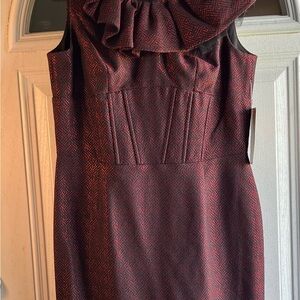 Nue by Shani Red Sheath Cocktail Dress Sleeveless Cowl Neck Midi